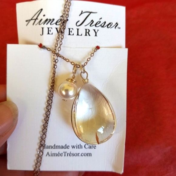 Dandelion Wish Pendant Necklace with Swarovski Crystal Pearl Charm 18" SS Chain - Picture 5 of 6